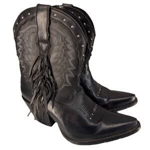 Durango Crush Fringe Western Booties Womens 7.5 Black Leather Heeled